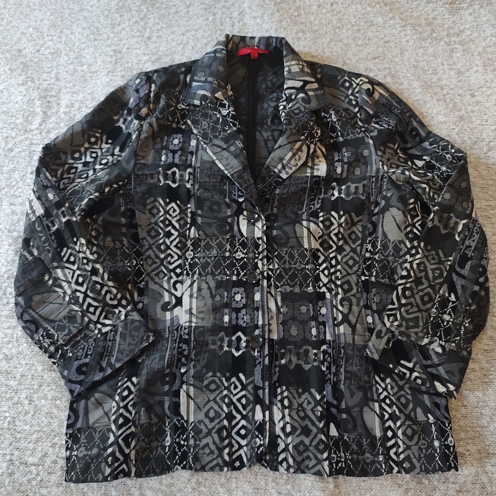 Joni B Extra Large Black Velvety Button-down Jacket Blazer